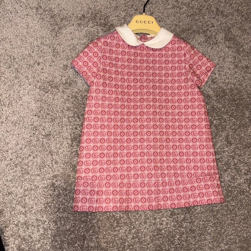 Gucci Pink Logo Dress with White Collar